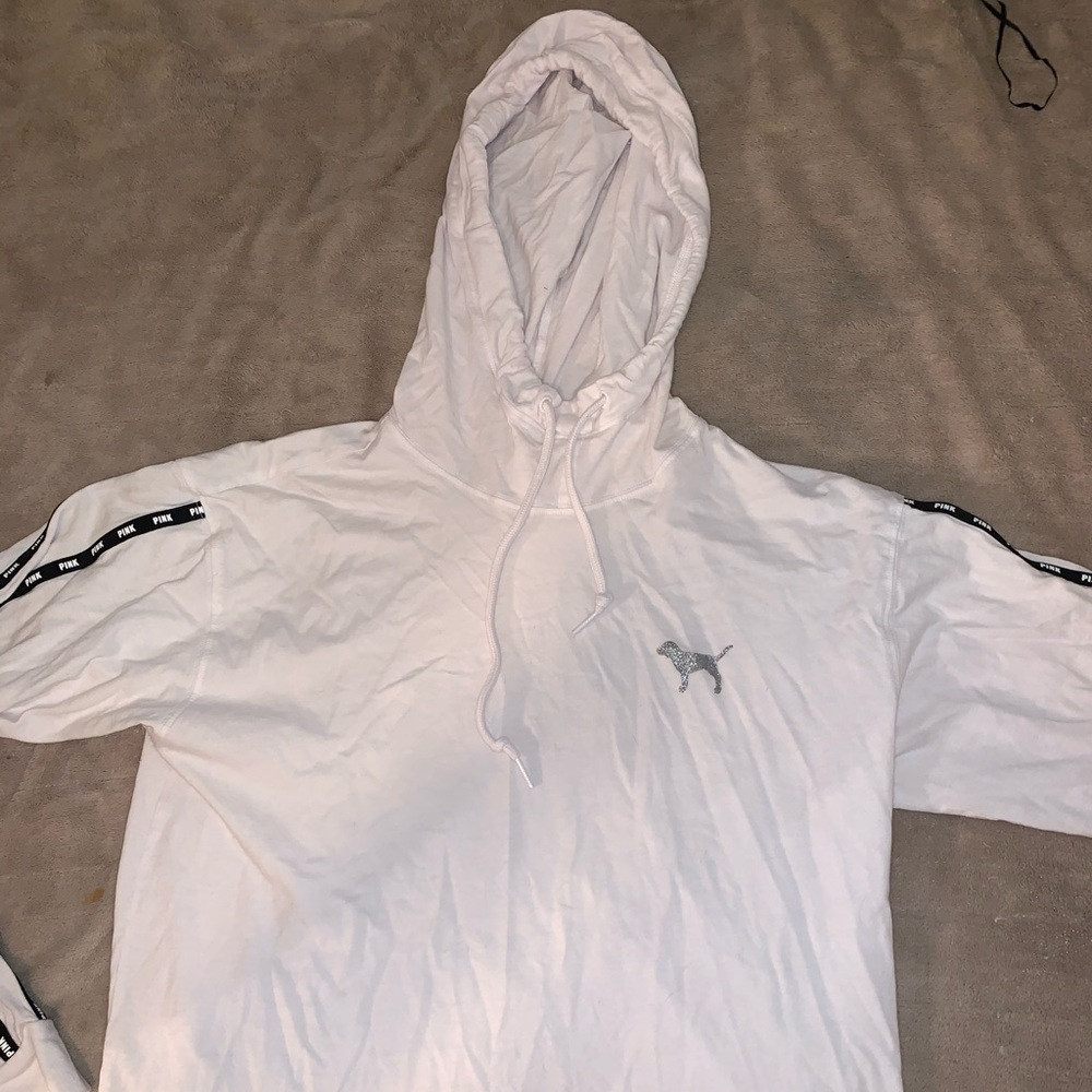 XS Pink, white sweatshirt with hood